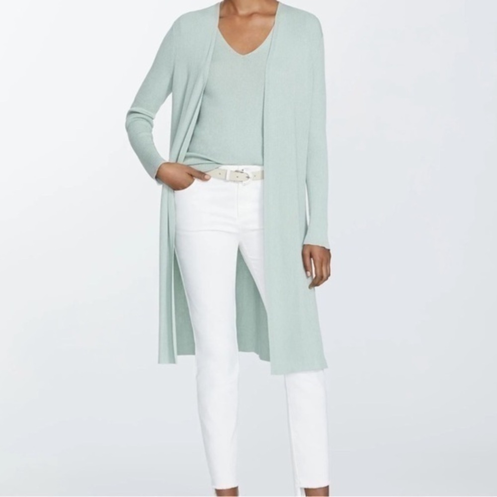 Lafayette 148 New York Womens Open Front Long Duster Sweater Size S Color Mint